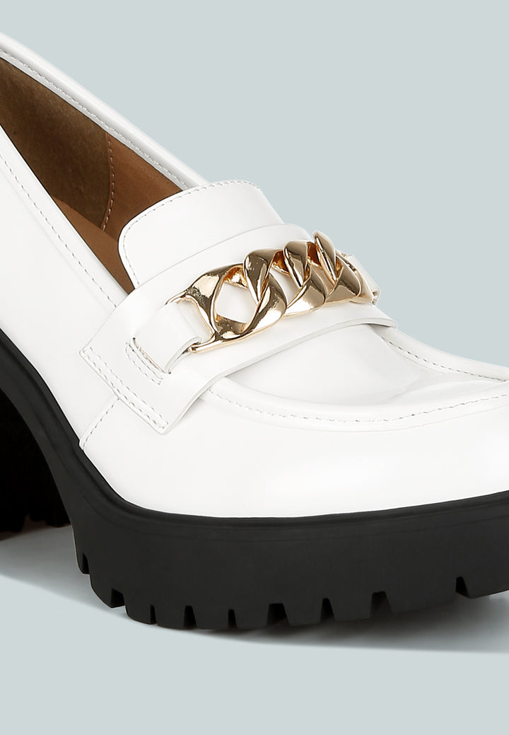 women block heeled chunky loafers#color_white