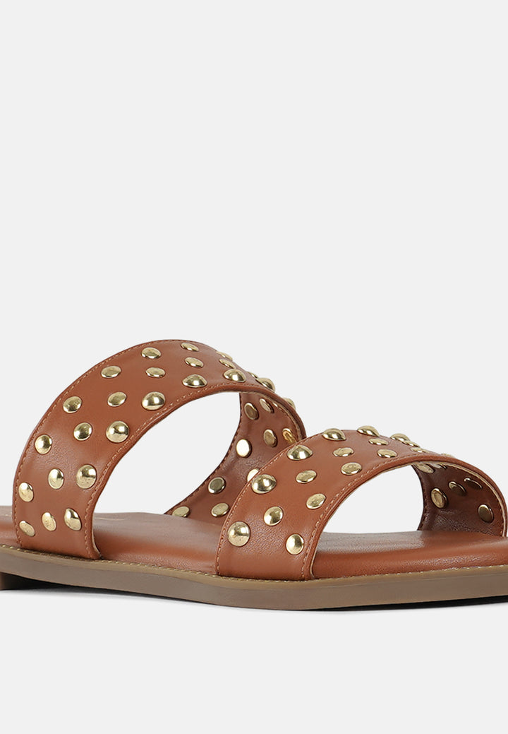 women studded faux leather slip ons#color_tan