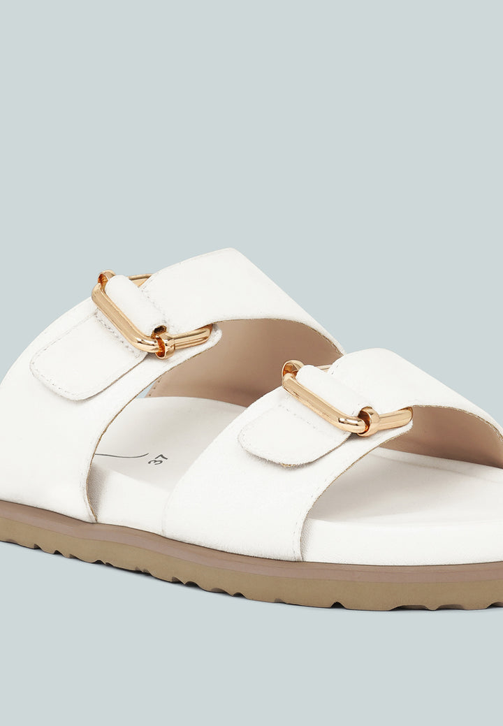 women microfiber buckle detail sandals#color_white