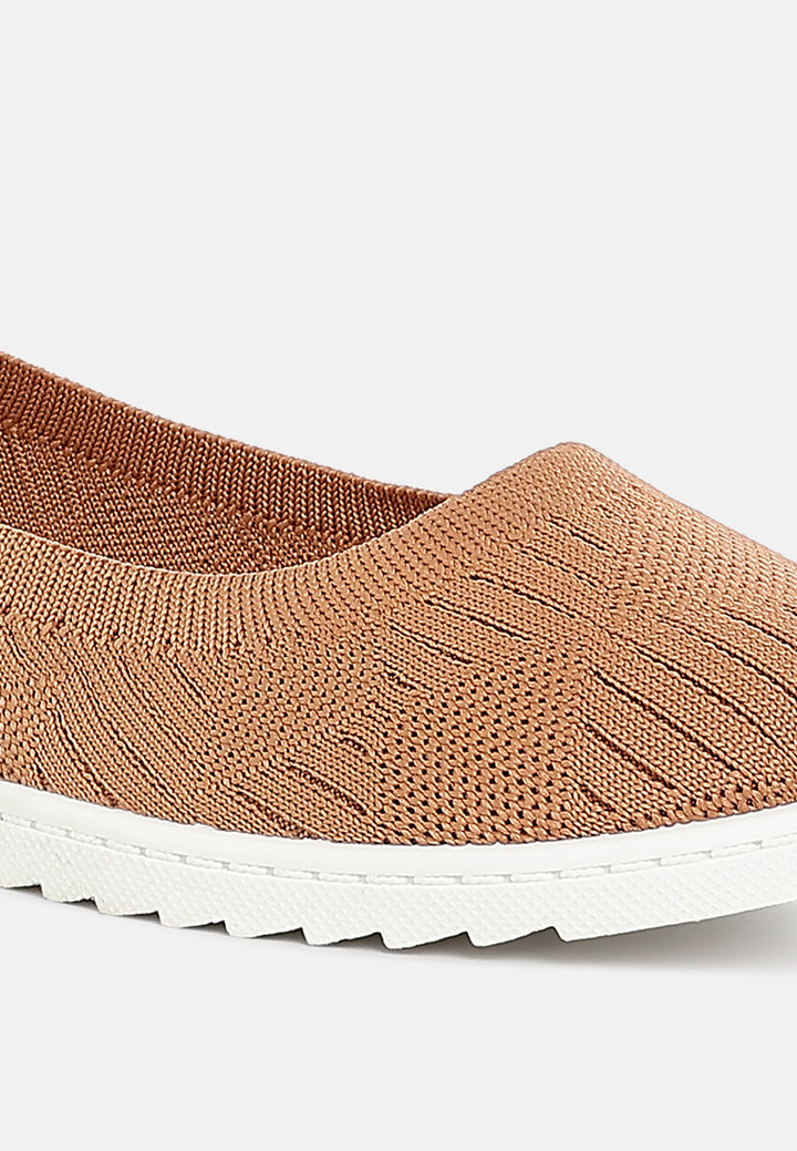 women knitted flat ballet flats#color_tan