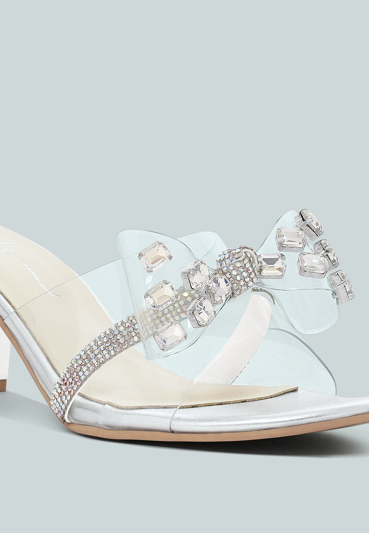women clear diamante embellished block heels#color_silver