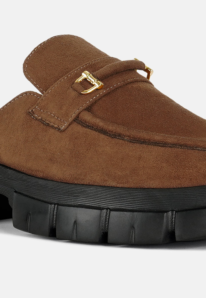 women microfiber penny strap mules#color_tan