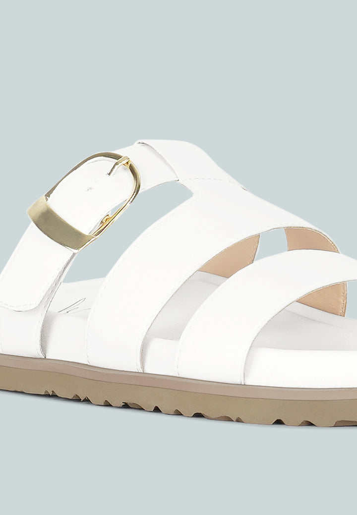 women strappy faux leather slip on flats#color_white