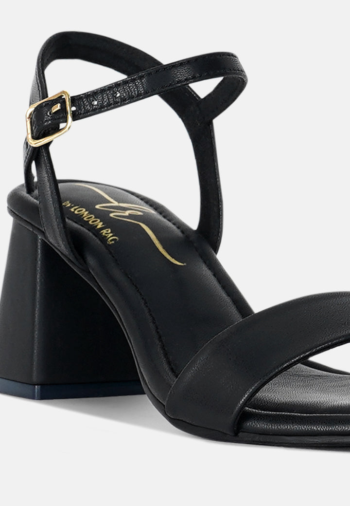 women pin buckle strap block heels#color_black