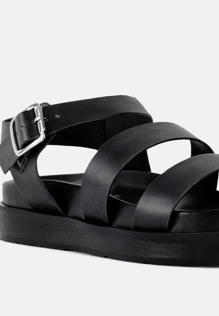 women stylish strappy flatform sandals#color_black