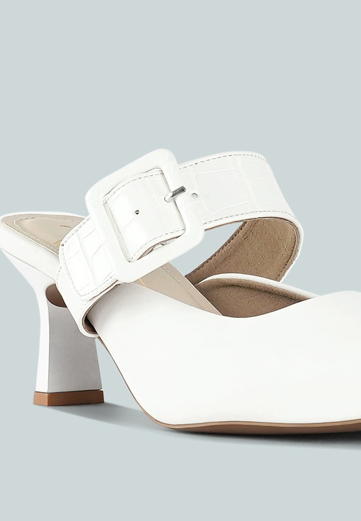 women croco buckle strap detail mules#color_white