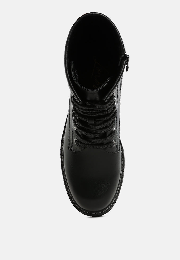 women faux leather lace up boots#color_black