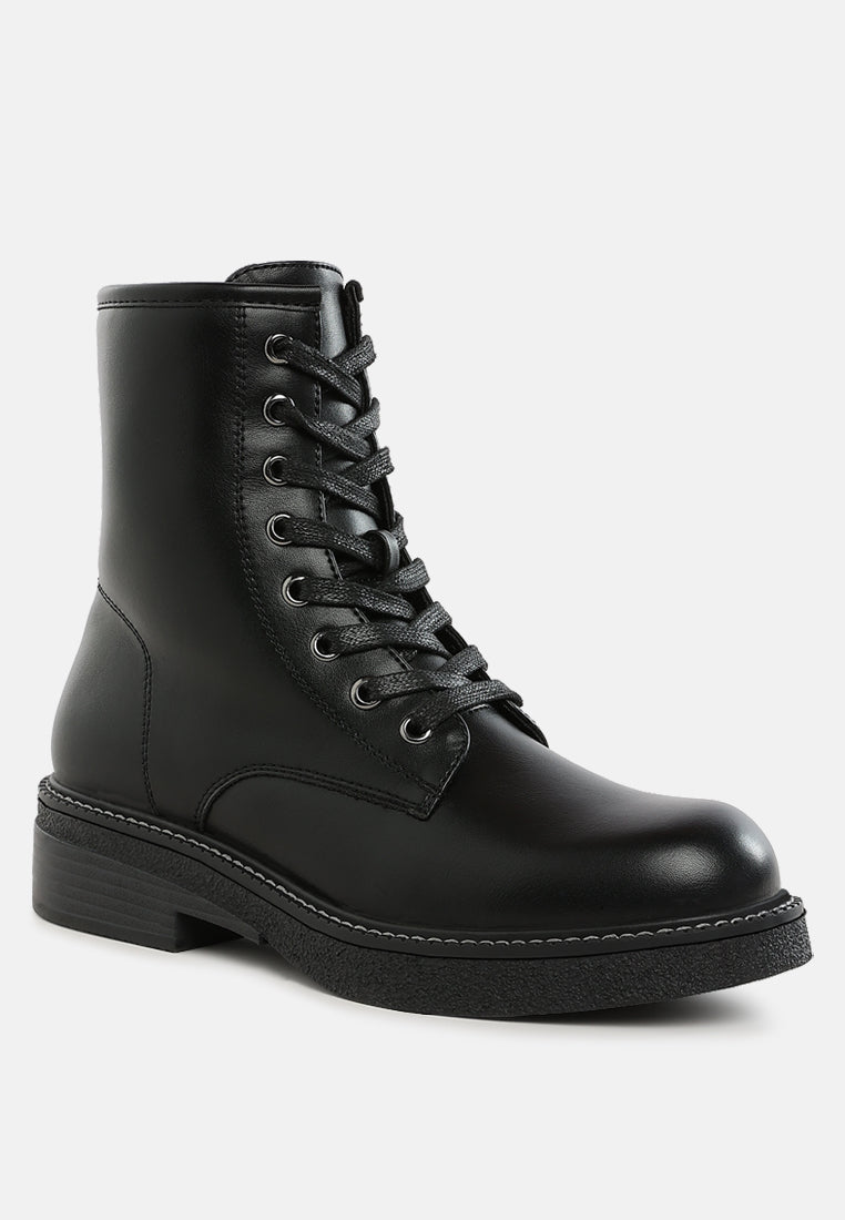 women faux leather lace up boots#color_black