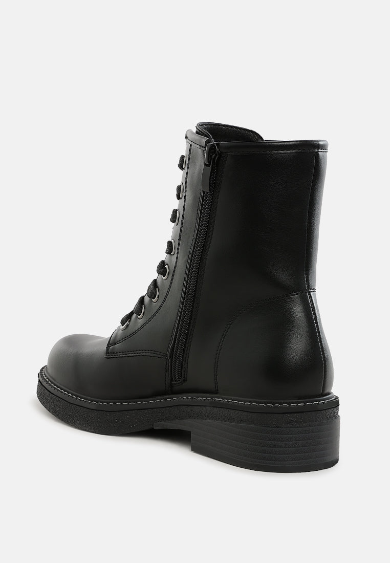 women faux leather lace up boots#color_black