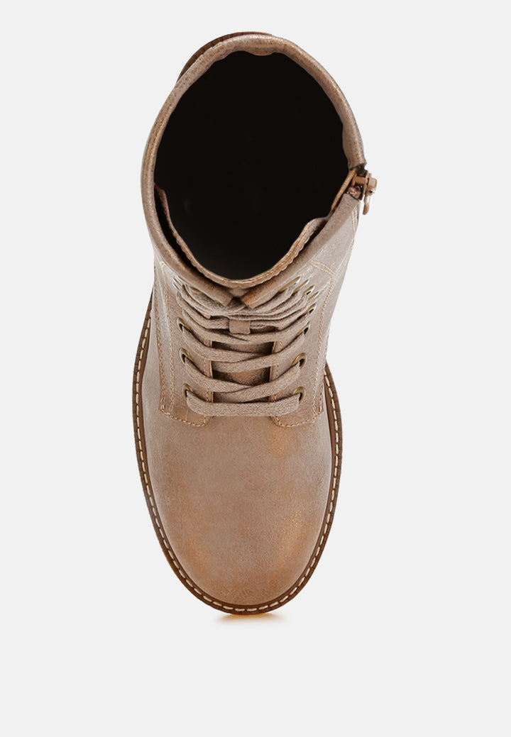 women faux leather lace up boots#color_tan