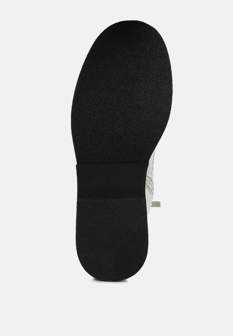 women faux leather lace up boots#color_silver