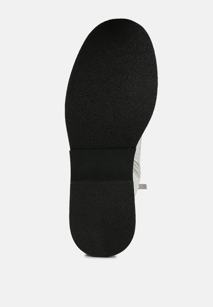 women faux leather lace up boots#color_silver