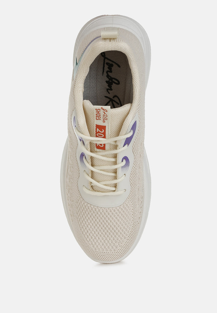 women contrasting detail lace-up sneakers#color_beige