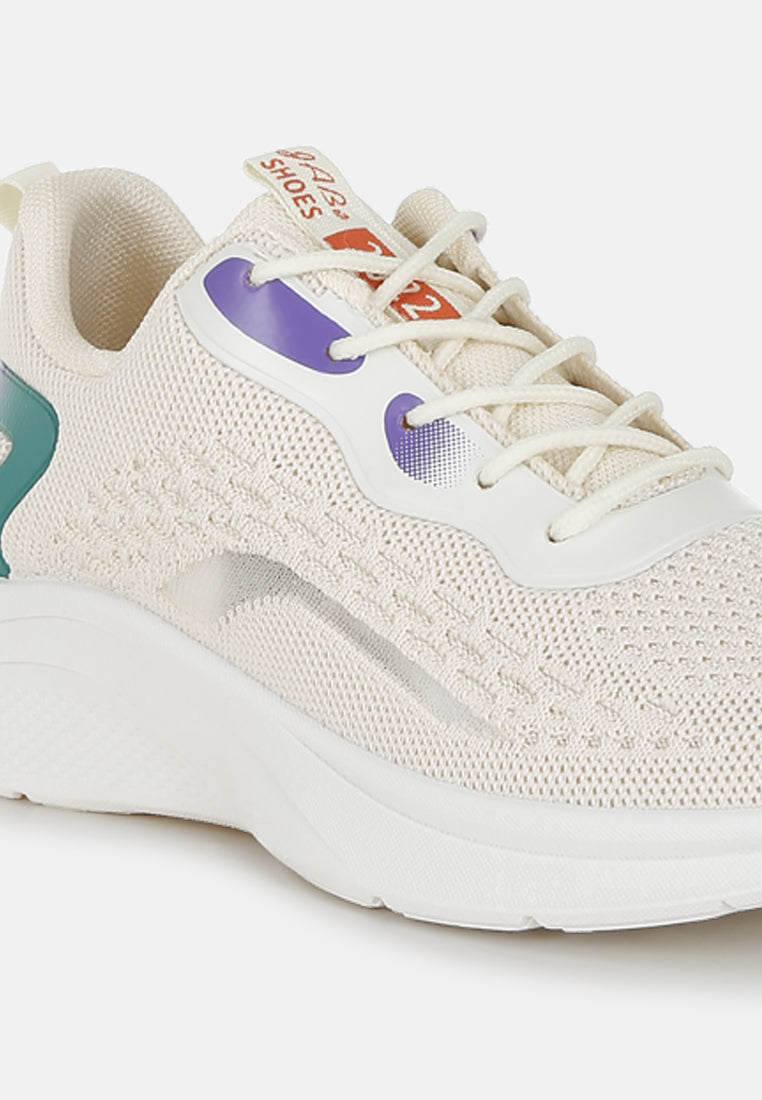 women contrasting detail lace-up sneakers#color_beige