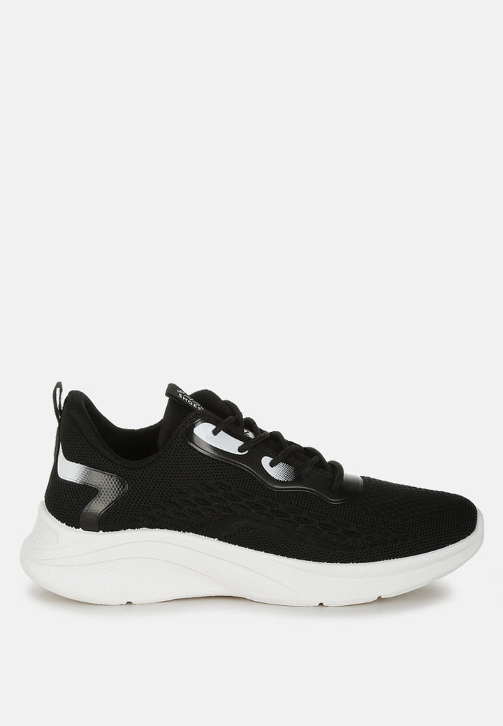women contrasting detail lace-up sneakers#color_black