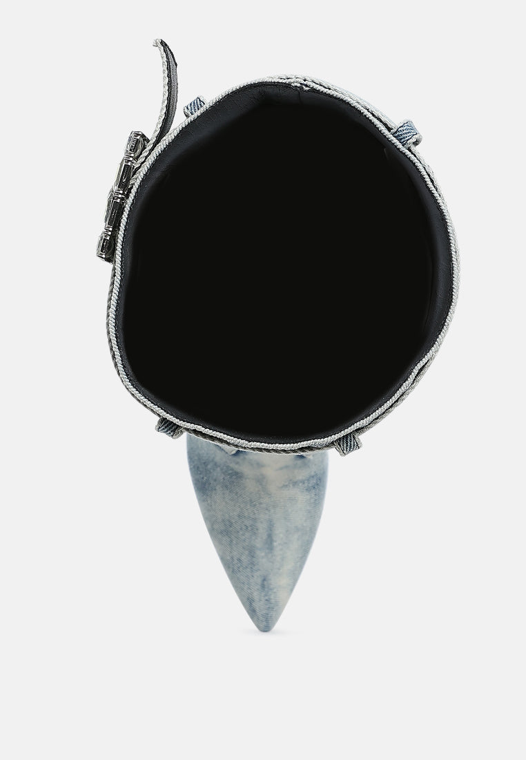 women multi color stones denim boots#color_denim