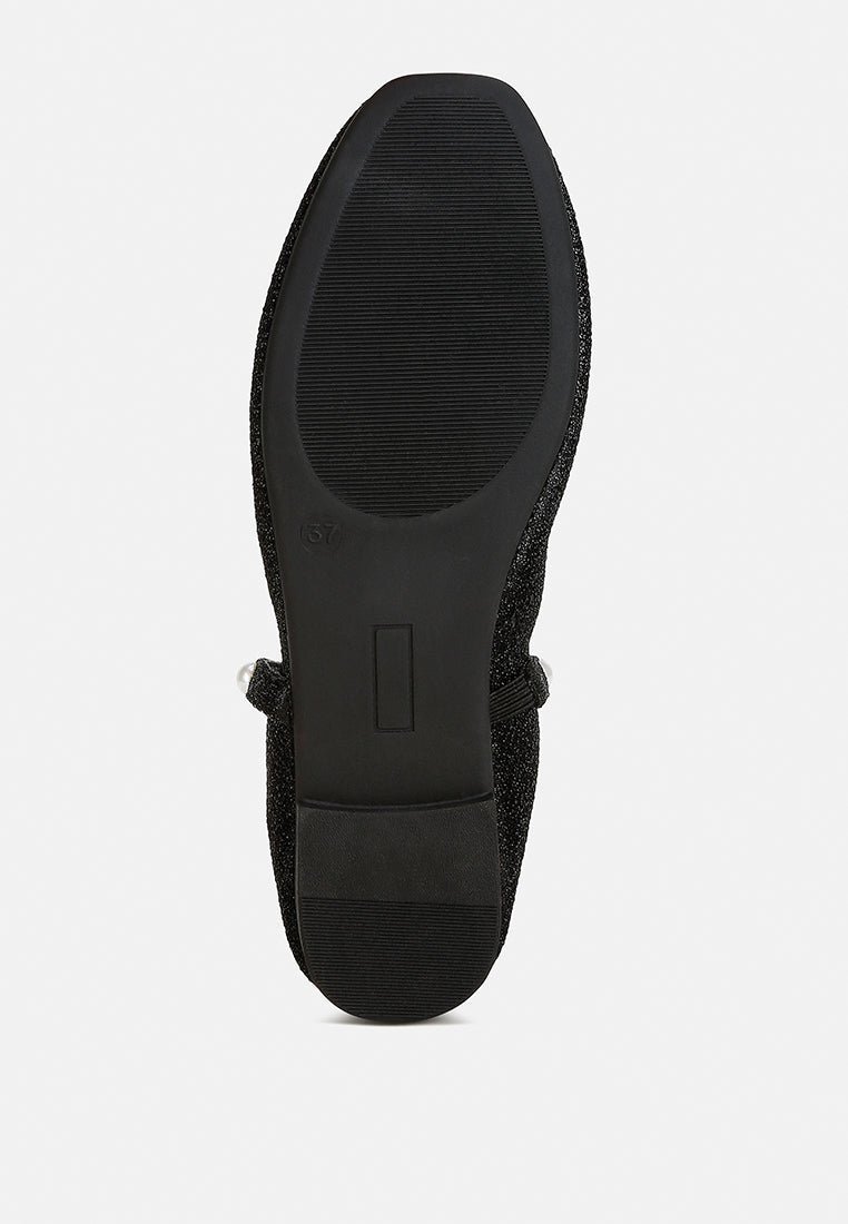 women pearl strapped glitter ballerinas#color_black