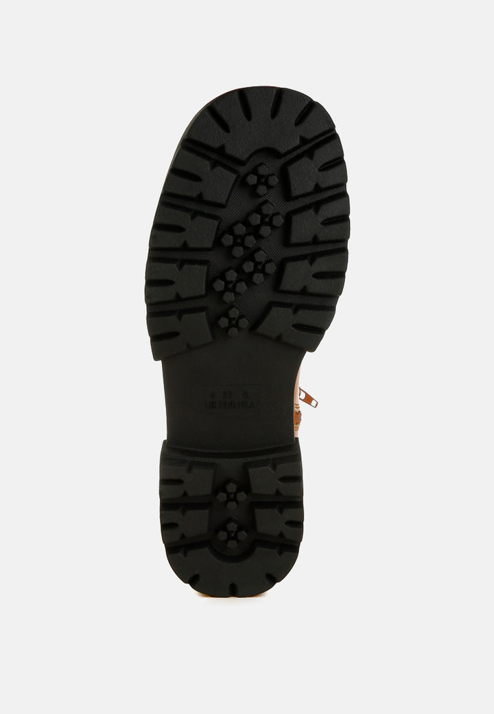 women buckle belt ankle boots#color_tan