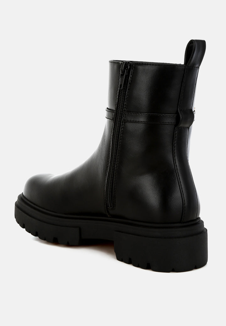 women buckle belt ankle boots#color_black