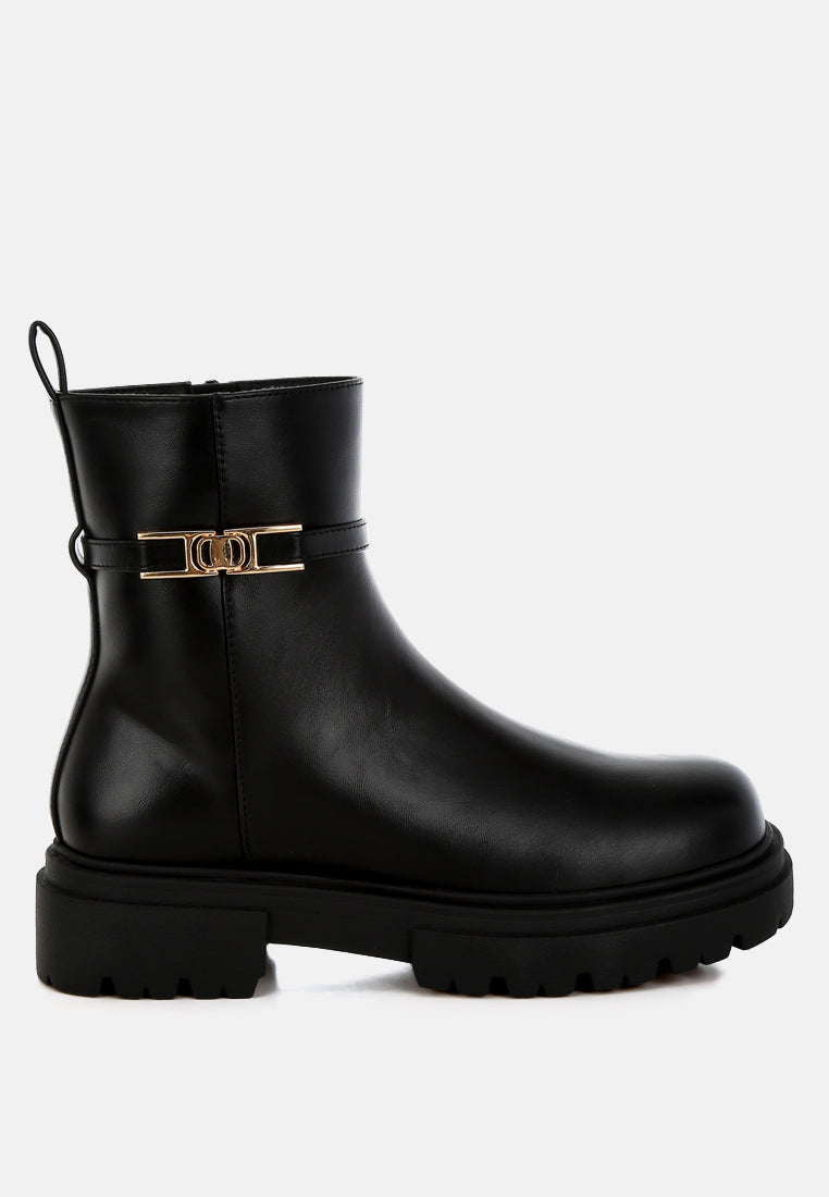 women buckle belt ankle boots#color_black