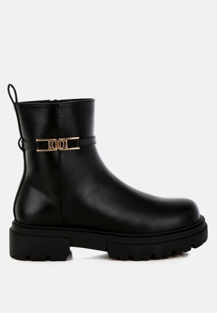 women buckle belt ankle boots#color_black