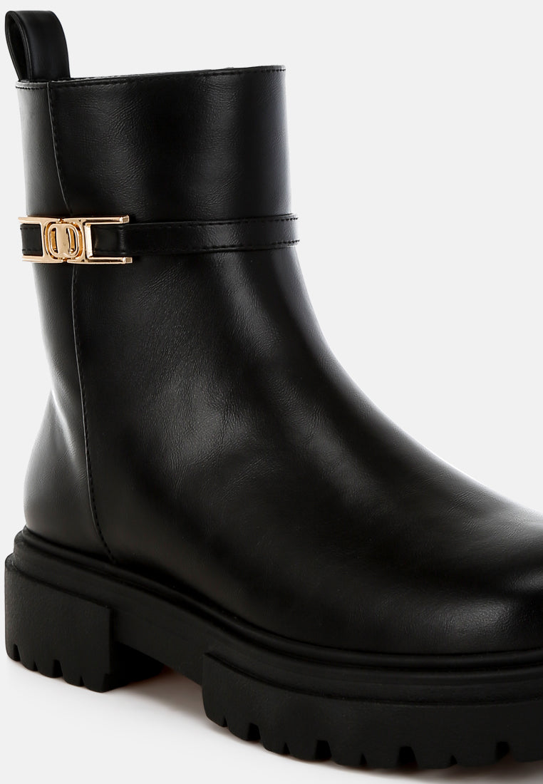 women buckle belt ankle boots#color_black