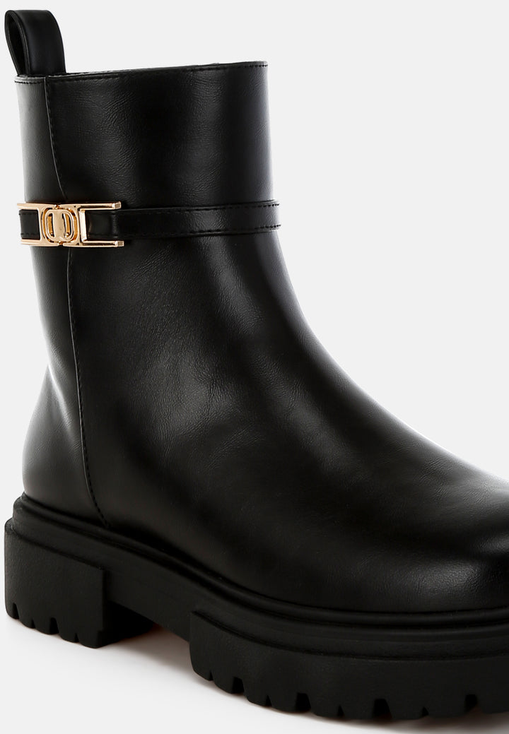women buckle belt ankle boots#color_black