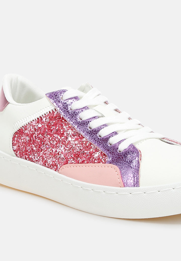 women glitter faux leather sneakers#color_pink