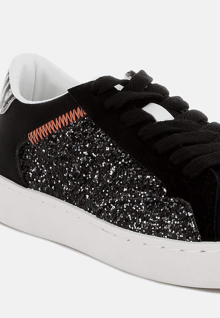 women glitter faux leather sneakers#color_black