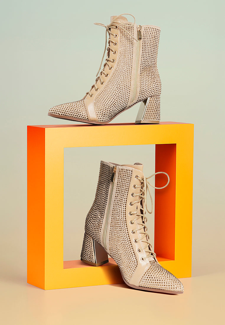 women rhinestone embellished ankle boots#color_beige