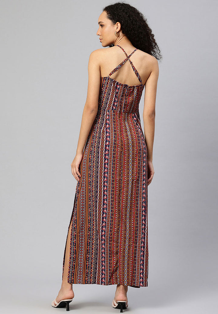 Women Crisscross Back Side Slit Maxi Dress