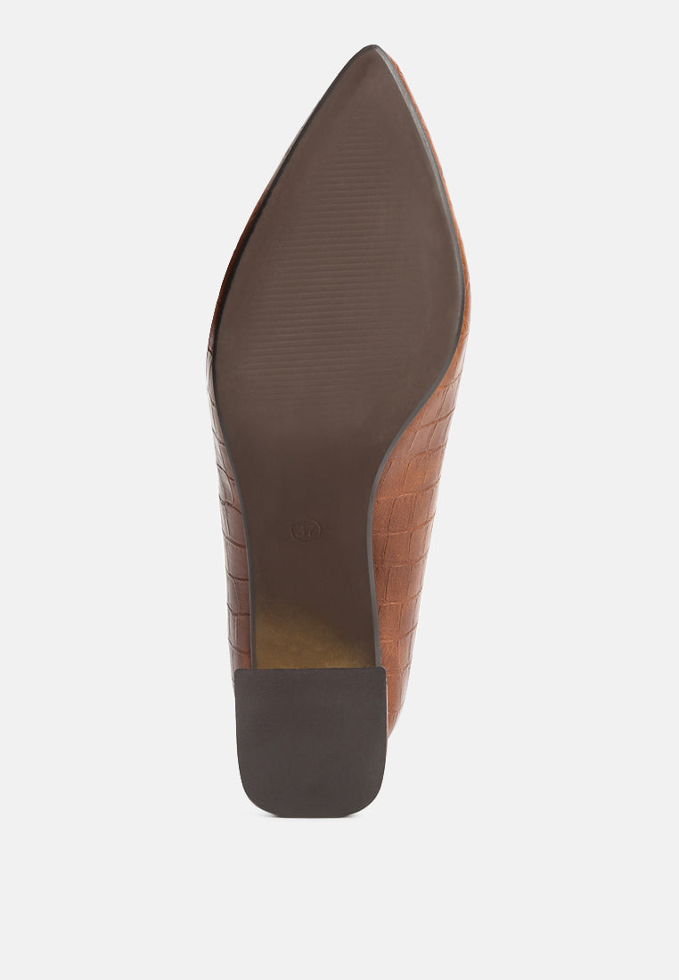 women croc block heel pump shoes#color_tan