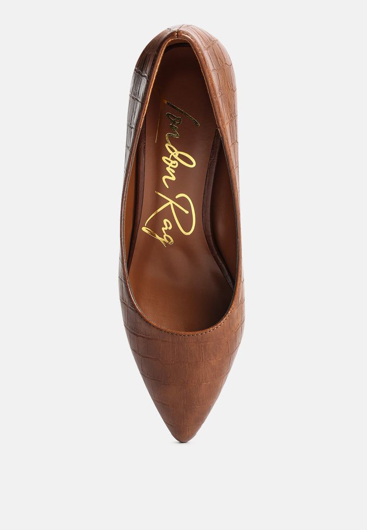 women croc block heel pump shoes#color_tan