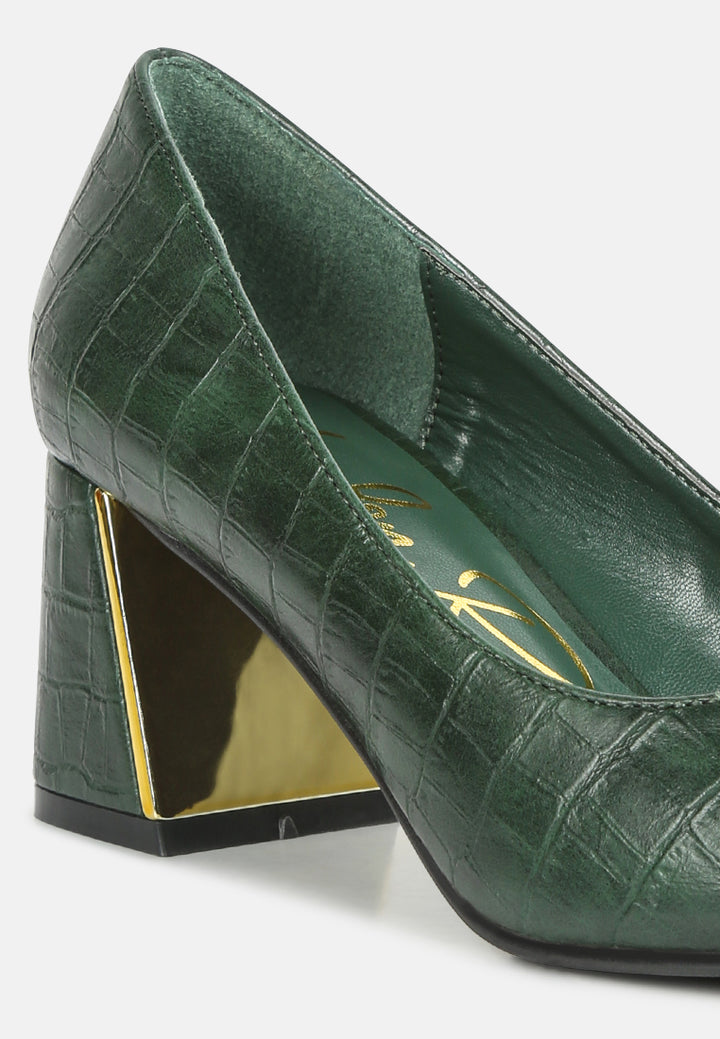 women croc block heel pump shoes#color_green