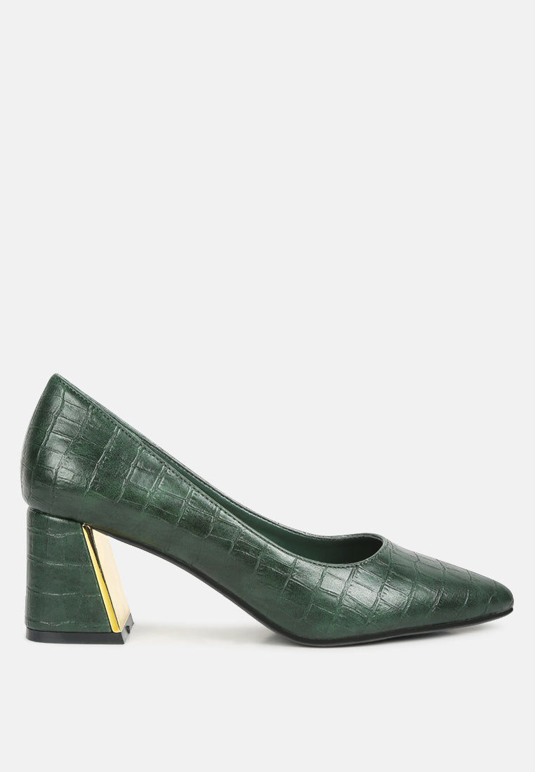 women croc block heel pump shoes#color_green