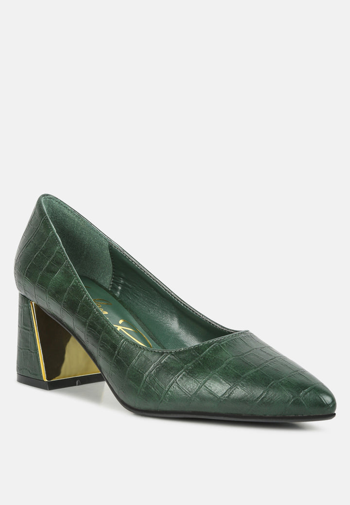 women croc block heel pump shoes#color_green