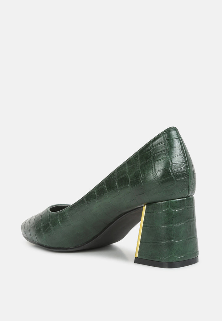 women croc block heel pump shoes#color_green
