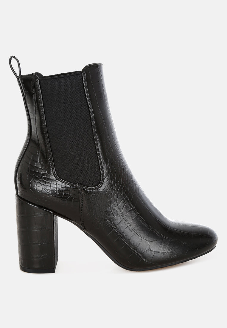 women croc textured block heeled chelsea boots#color_black