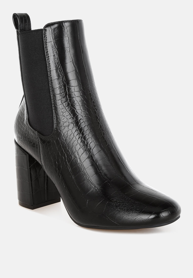 women croc textured block heeled chelsea boots#color_black