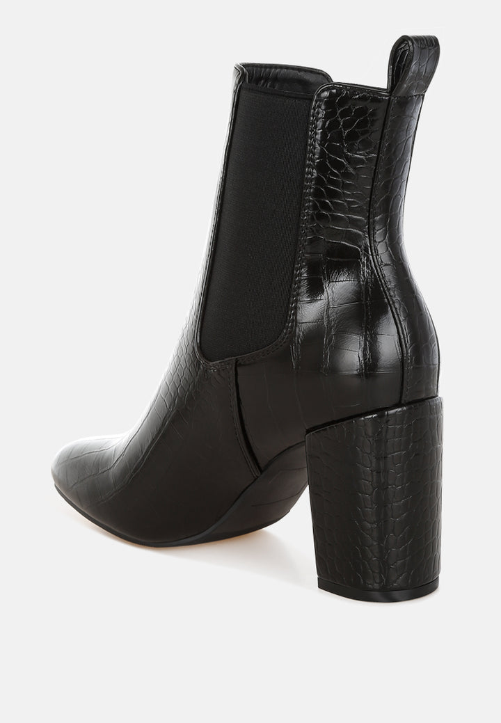 women croc textured block heeled chelsea boots#color_black