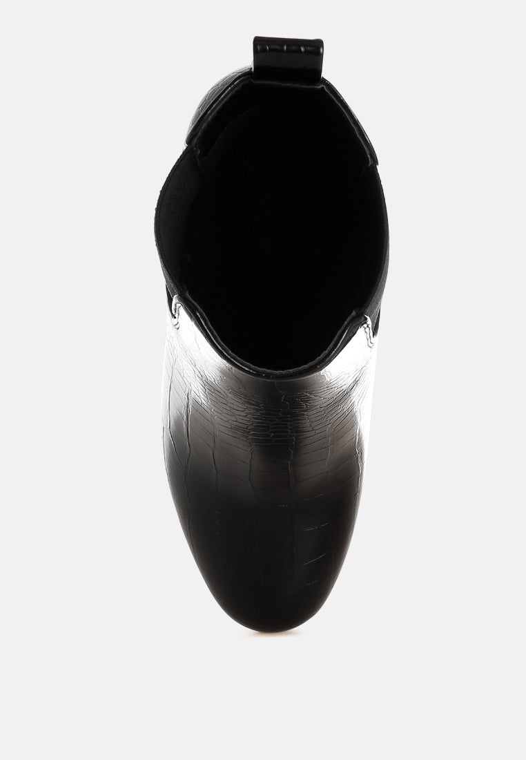 women croc textured block heeled chelsea boots#color_black