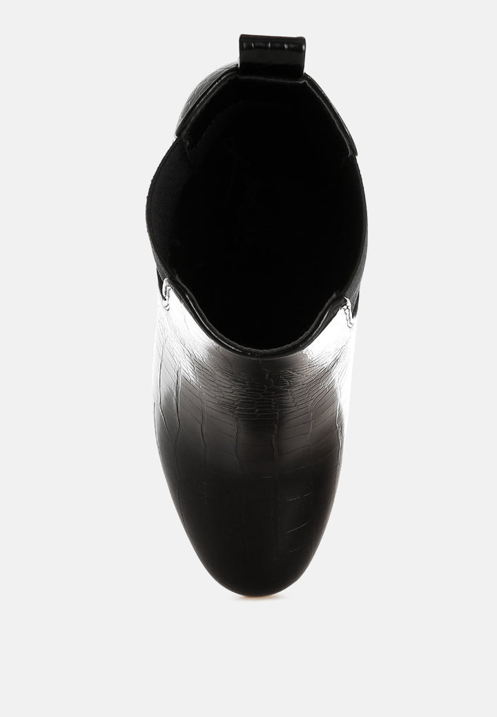 women croc textured block heeled chelsea boots#color_black