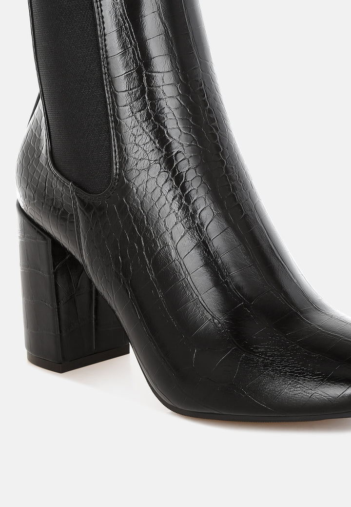 women croc textured block heeled chelsea boots#color_black