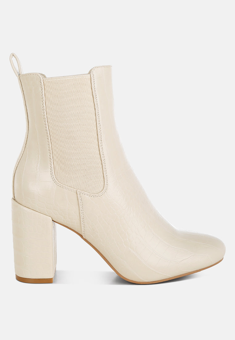 women croc textured block heeled chelsea boots#color_beige