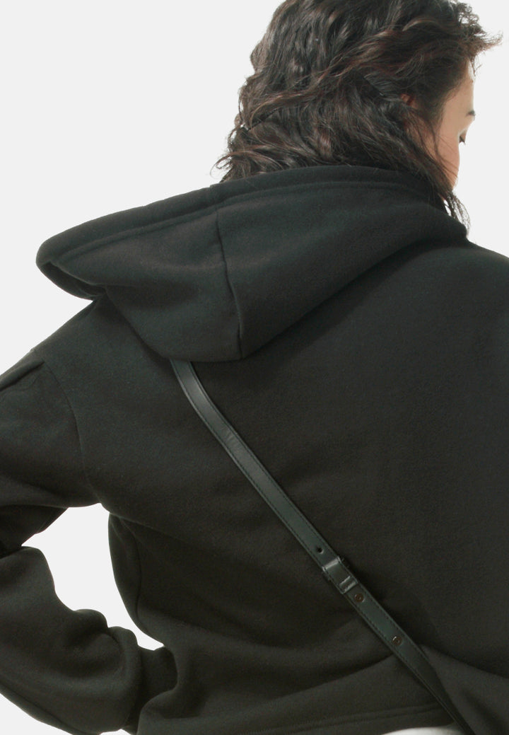 Women Button Detailed Sleeve Hoodie