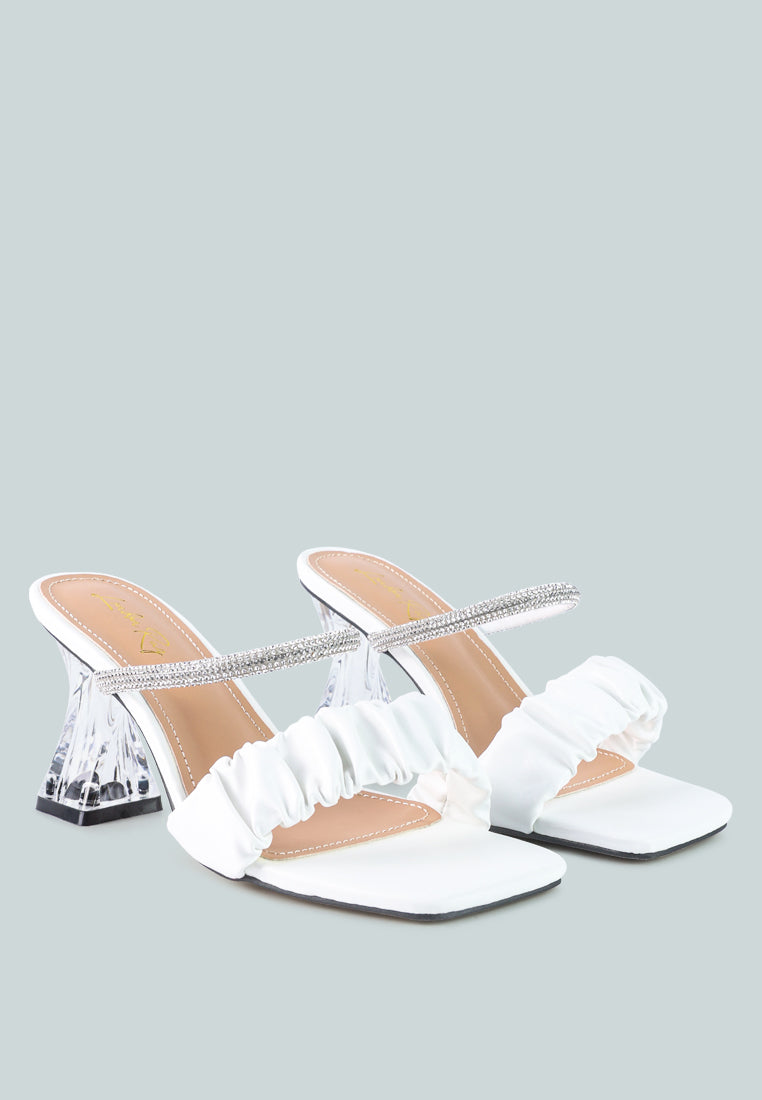 women clear heel rhinestone sandals#color_white