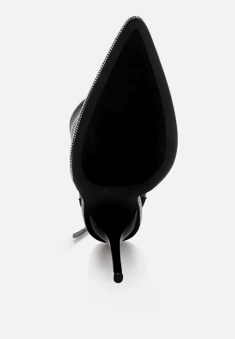 women rhinestones strap satin calf boots#color_black