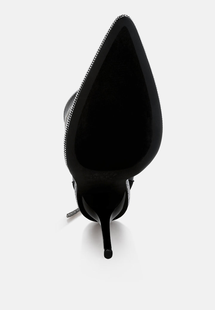 women rhinestones strap satin calf boots#color_black