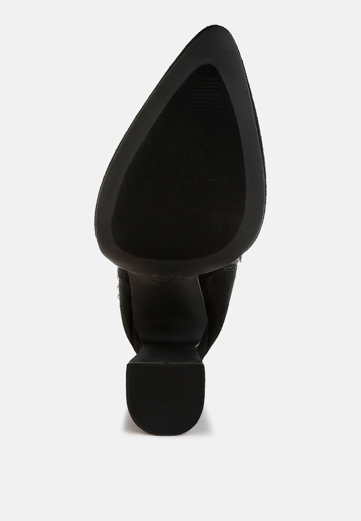 women studs embellished high ankle boots#color_black