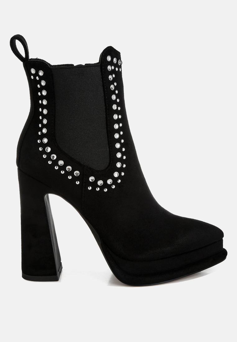 women studs embellished high ankle boots#color_black
